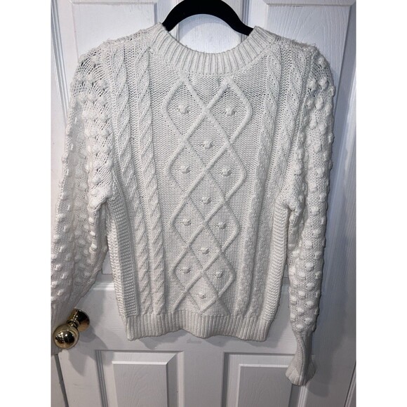 Evereve Sieve Bobble Cable Knit Sweater Womens XS Pullover white Fisherman - Picture 7 of 9